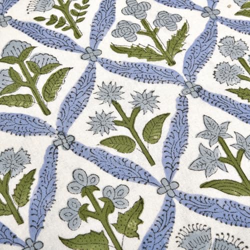 Light Steel Blue Block Print Ruffle Pillow Covers 18x18 Inch Set of 2 - Cotton Decorative Throw Pillows