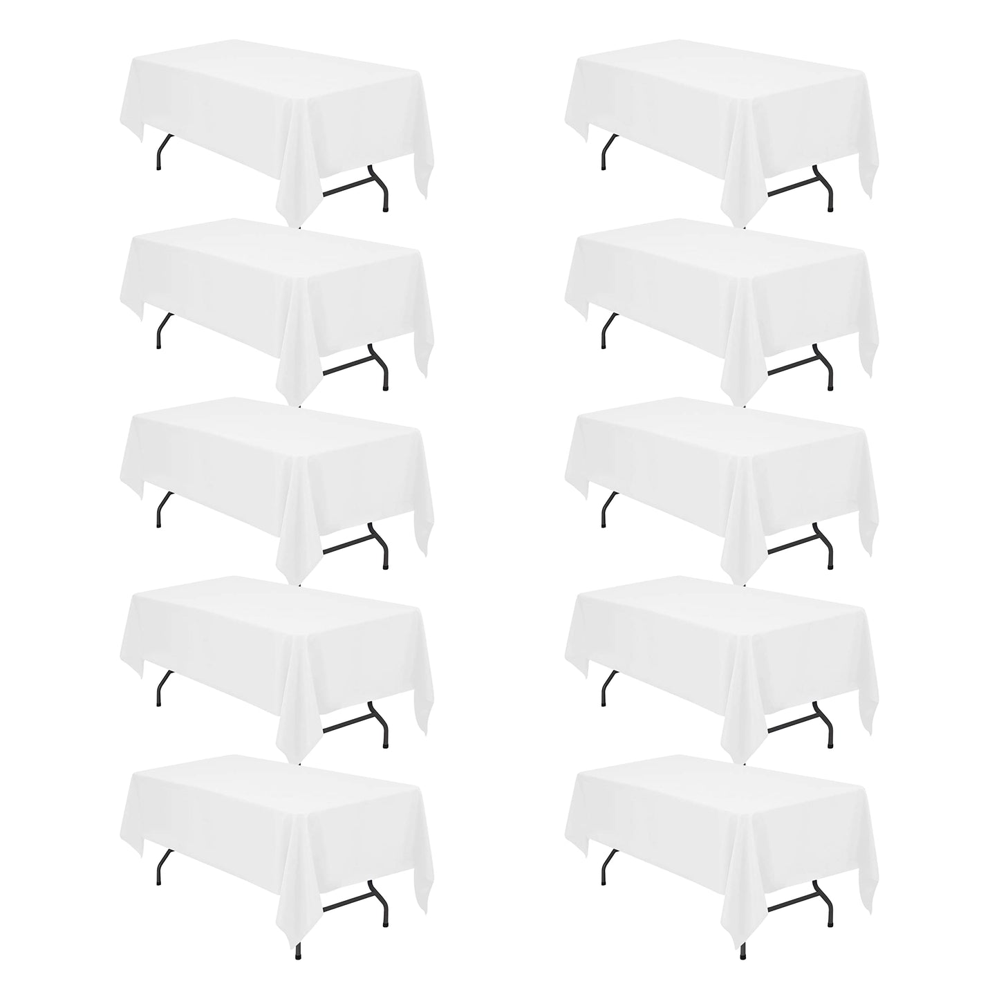 BRILLMAX 10 Pack White Tablecloths 60 x 102 Inch for 6ft Rectangle Tables - 150 GSM Polyester Fabric, 15" Standard Drop, Water, Stain & Wrinkle Resistant Cloth Cover for Wedding Dining Buffet
