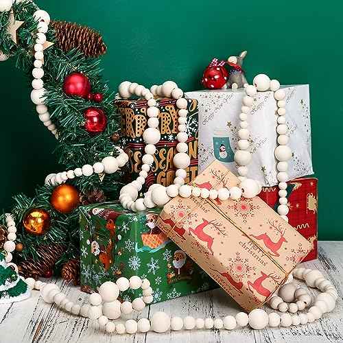 GWHOLE 2Pcs 7.2ft Wooden Bead Christmas Tree Decor Boho Ornament for Christmas Holiday Party Farmhouse Mantle Decoration
