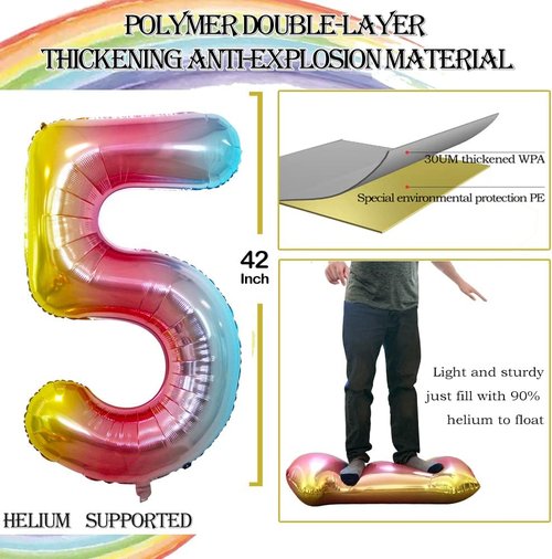 GOER 50th Birthday Balloons - 42 Inch Jumbo Rainbow Foil Helium Decorations for 50th Anniversary