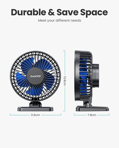 Gaiatop USB Desk Fan - Powerful Mini Portable Fan with 3 Speeds | Adjustable for Home, Office, Travel - Blue
