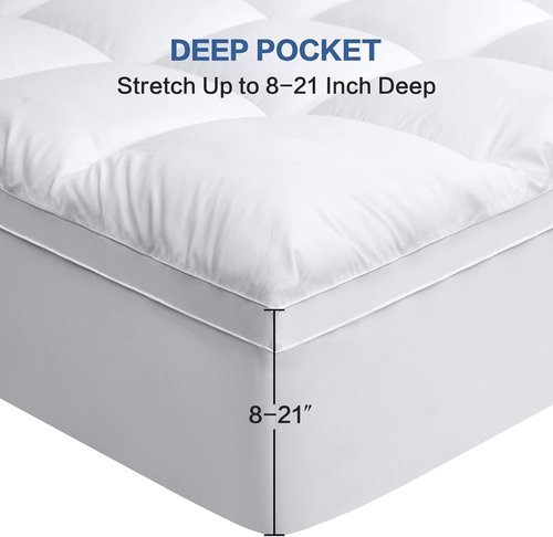 COHOME Queen Size Mattress Topper - Extra Thick Cooling Pad with Plush Down Alternative Fill | 60x80 Inches, White