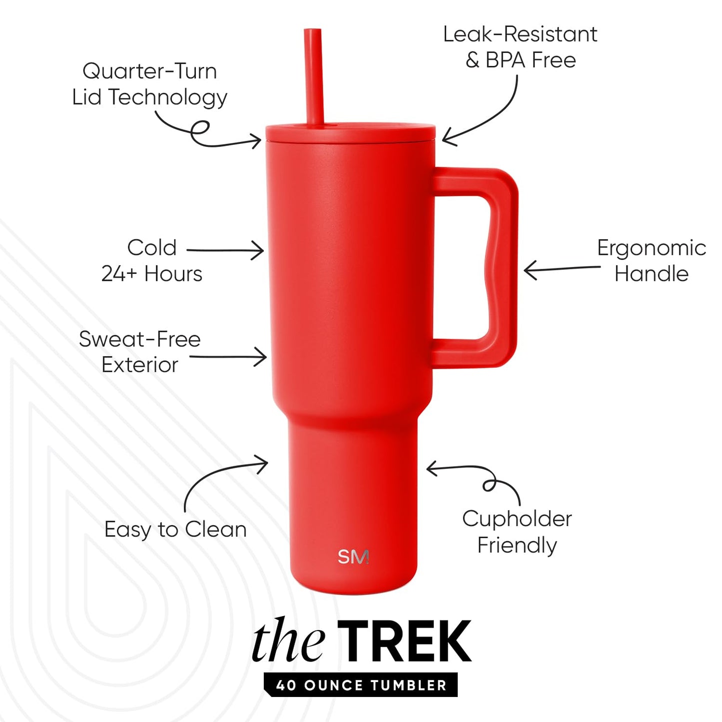Simple Modern 40 oz Trek Tumbler with Handle and Straw Lid | Cup Holder Friendly Insulated Stainless Steel Travel Mug | Saffron