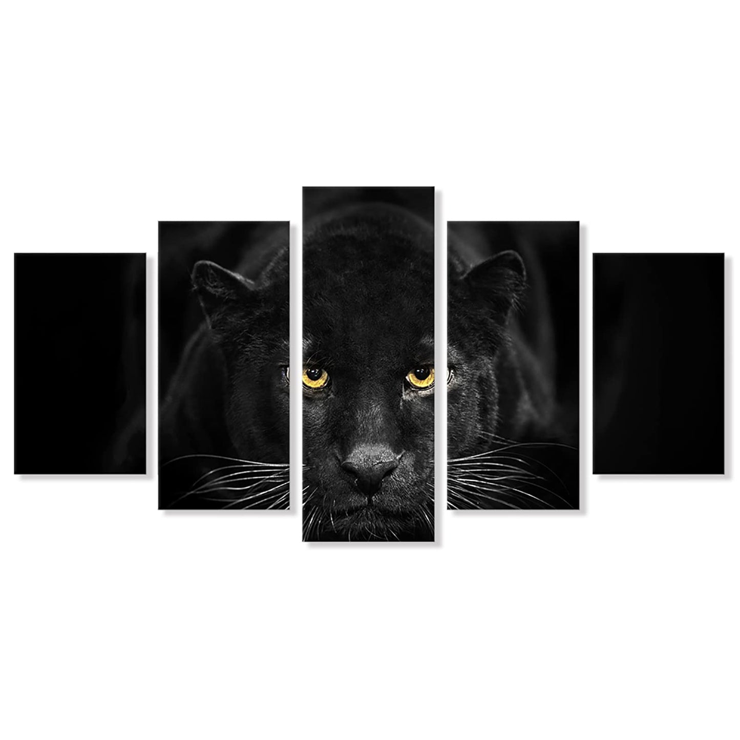 SEVEN WALL ARTS Black Panther Canvas Wall Art Wildlife Animals Pictures 5 Pieces Black and White Leopard Poster Print Framed Artwork for Living Room Bedroom Office Wall Decor
