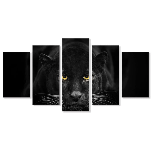 SEVEN WALL ARTS Black Panther Canvas Wall Art Wildlife Animals Pictures 5 Pieces Black and White Leopard Poster Print Framed Artwork for Living Room Bedroom Office Wall Decor
