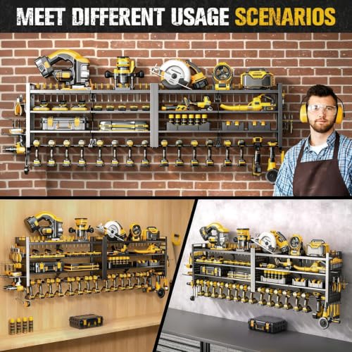 66-Inch Power Tool Organizer Wall Mount - Black, 4-Layer, Holds 18 Drills