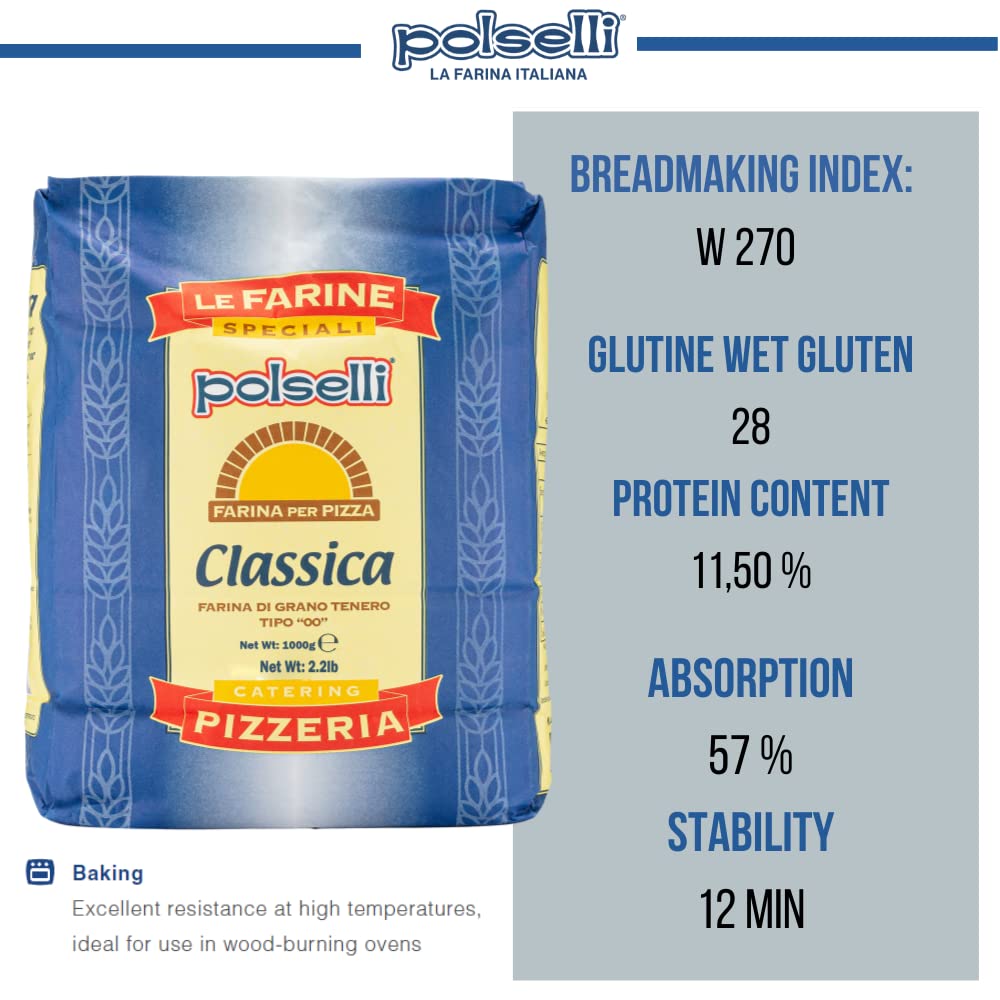 POLSELLI Double Zero Flour - Extra Fine Italian Flour for Pizza, Bread & Pasta | 11 lbs (5 kg)