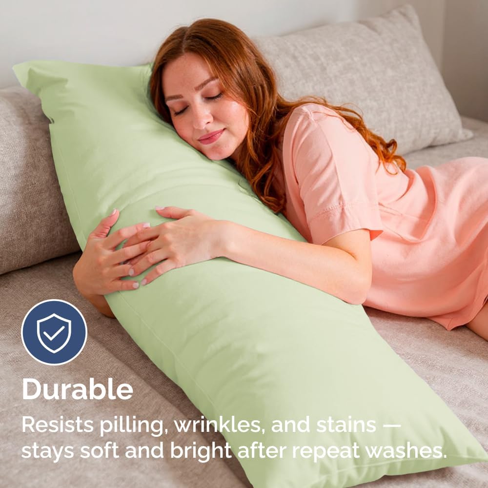 Skiennix Body Pillowcases Set of 4 | Soft, Breathable 20x54 Long Pillow Covers in Light Sage Green - Machine Washable