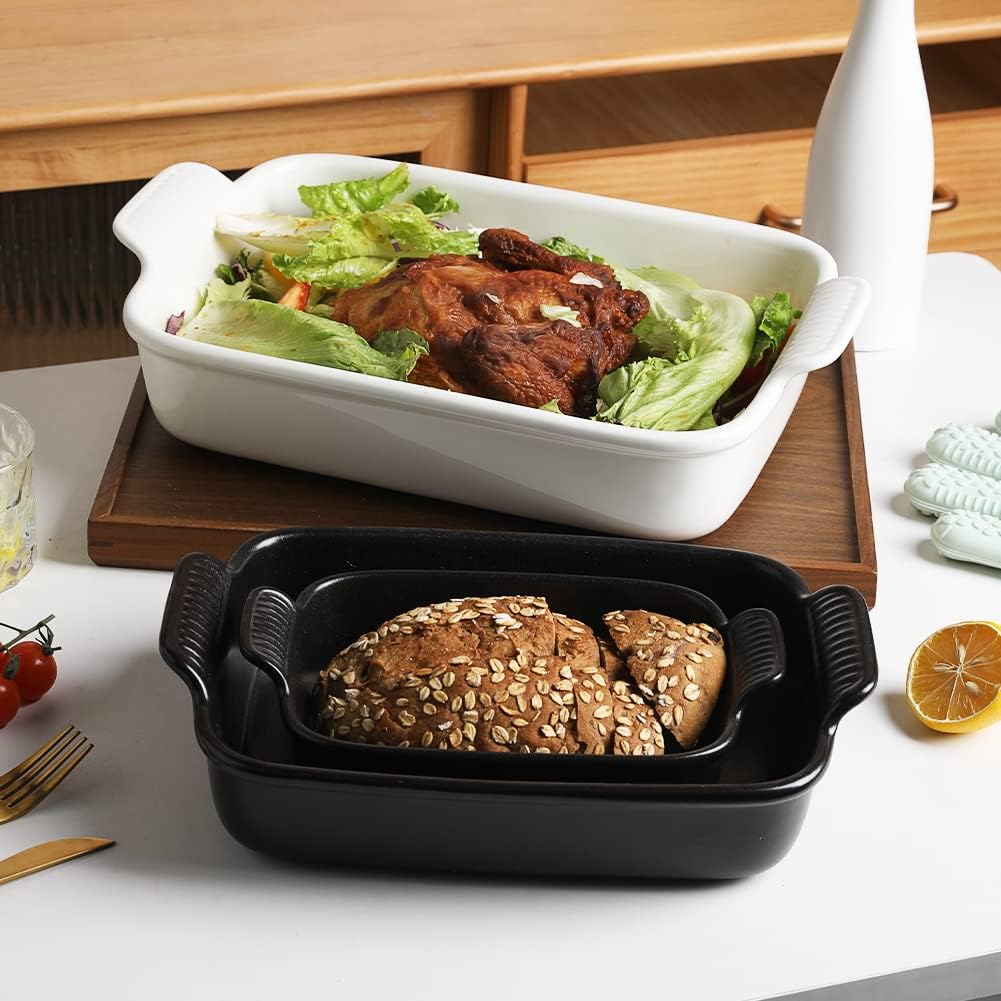 Sweejar Baking Pans Set - Durable Ceramic 9x13 Baking Dish with Handle | 3-Piece Casserole Bakeware Set (White)