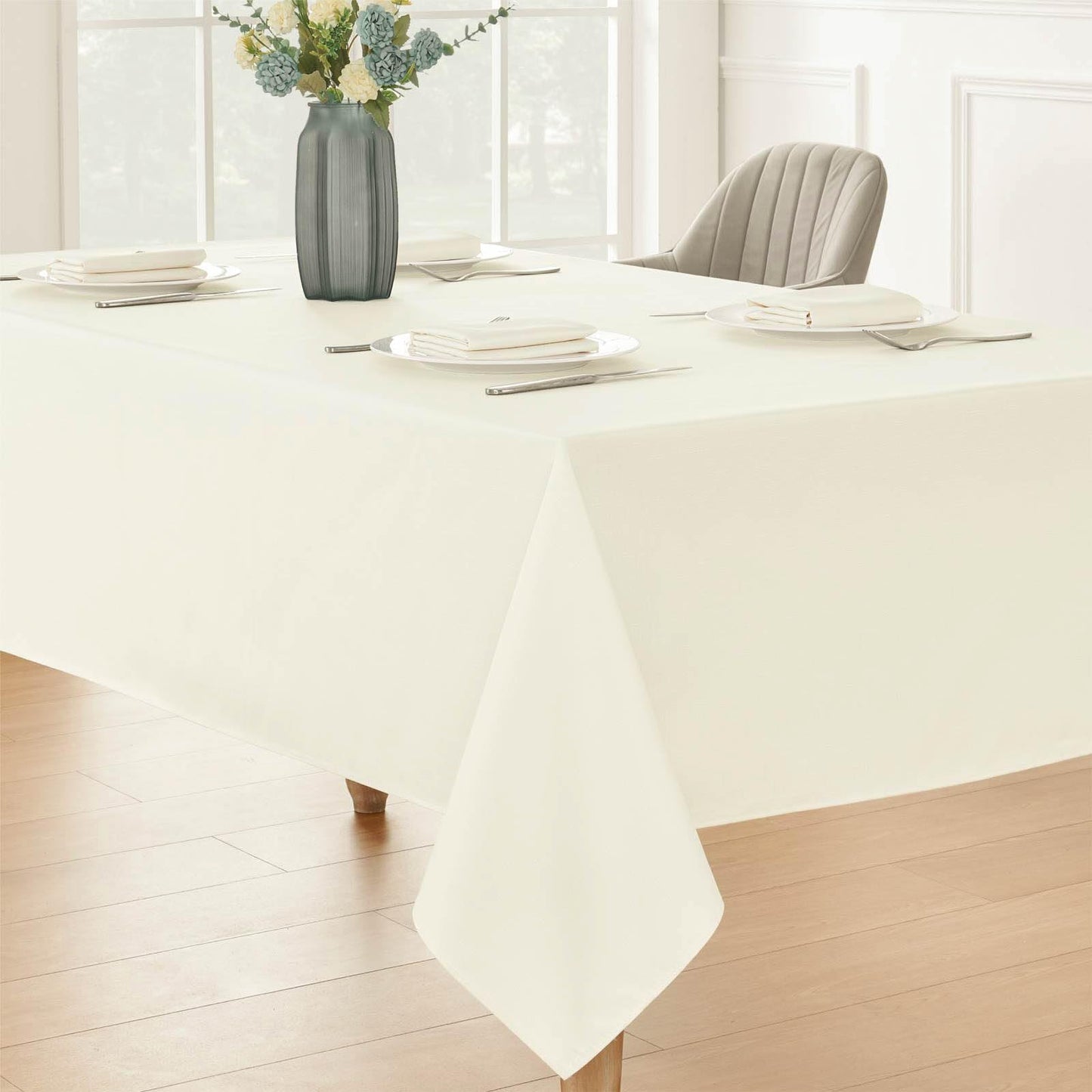 Veblandy Rectangle Tablecloth 52x70 inch Linen Textured Waterproof Table Cloth Stain and Wrinkle Resistant Washable, Decorative Fabric Table Cover for Outdoor and Indoor Use, Ivory