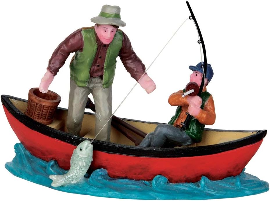 Canoe Catch Fisherman Figurine - Lemax Polyresin Christmas Decor & Accessories