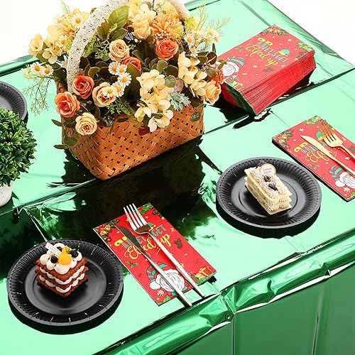 Tatuo Christmas Foil Green & Red Disposable Tablecloths 20 Pack 54x108 Inch