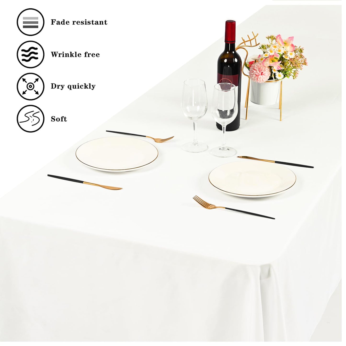 6 Pack Tablecloth 60 x102 inch Polyester Table Cloth for 6 Foot Rectangle Tables,Stain and Wrinkle Resistant Washable Fabric Table Covers Polyester Ivory Table Clothes for Wedding,Party,Banquet