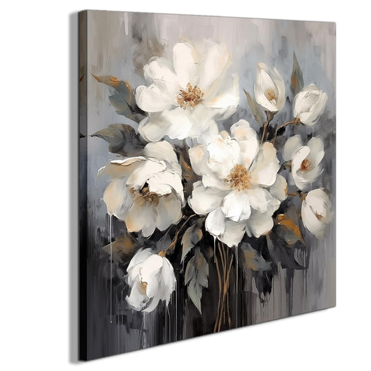 AnZhongArt Bathroom Wall Art, Gray and White Flower Decoration, 30x30inches