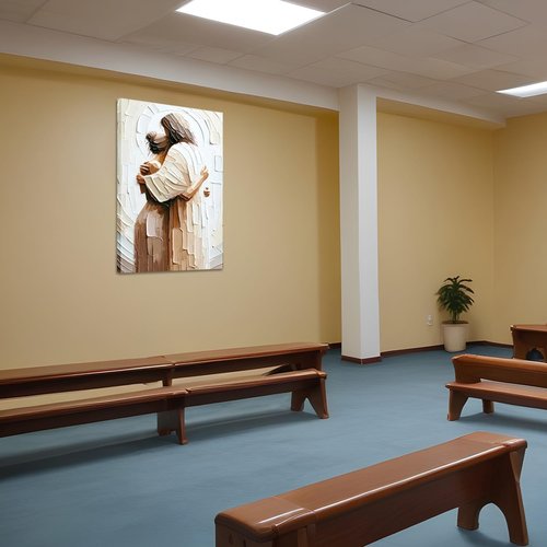 Jesus Embracing Woman Canvas Wall Art - Inspirational Christian Decor for Living & Prayer Room | 12x16 Inch Framed Print
