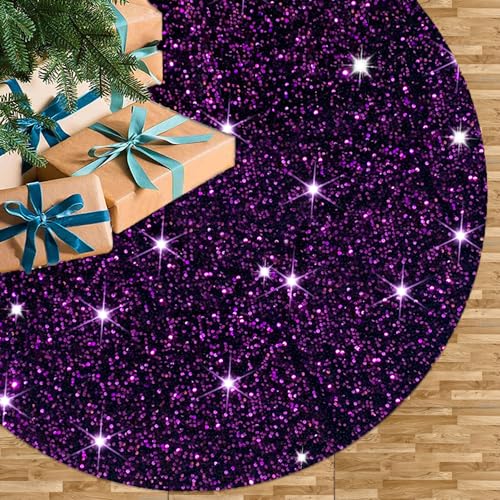 FUHSY Purple 48in Tree Skirt with Sparkly Sequin Velvet - Halloween Christmas