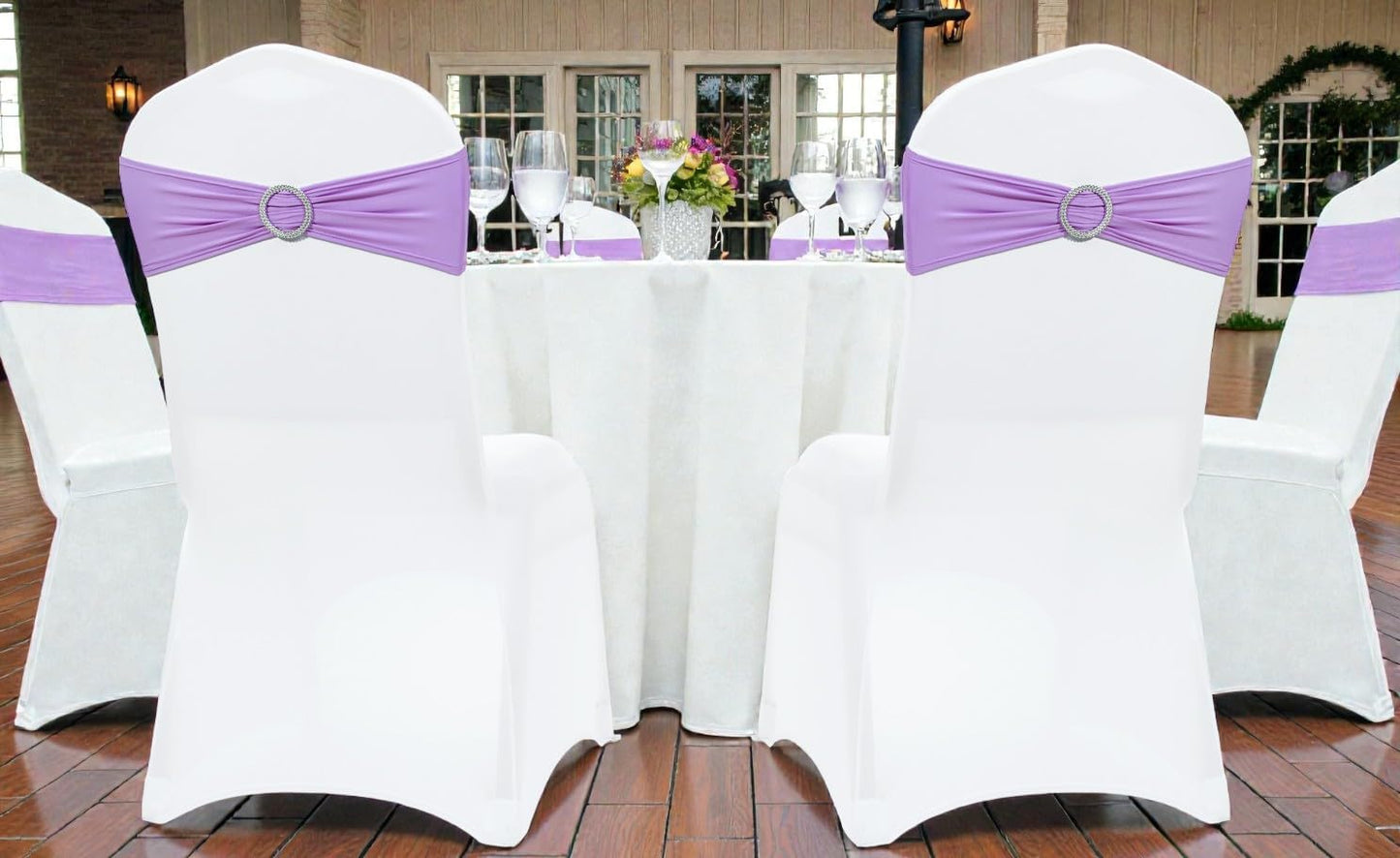 MDS Spandex Chair Sashes - Pack of 125 Elastic Stretch Bows with Slider Buckle for Wedding Decor | Lavender