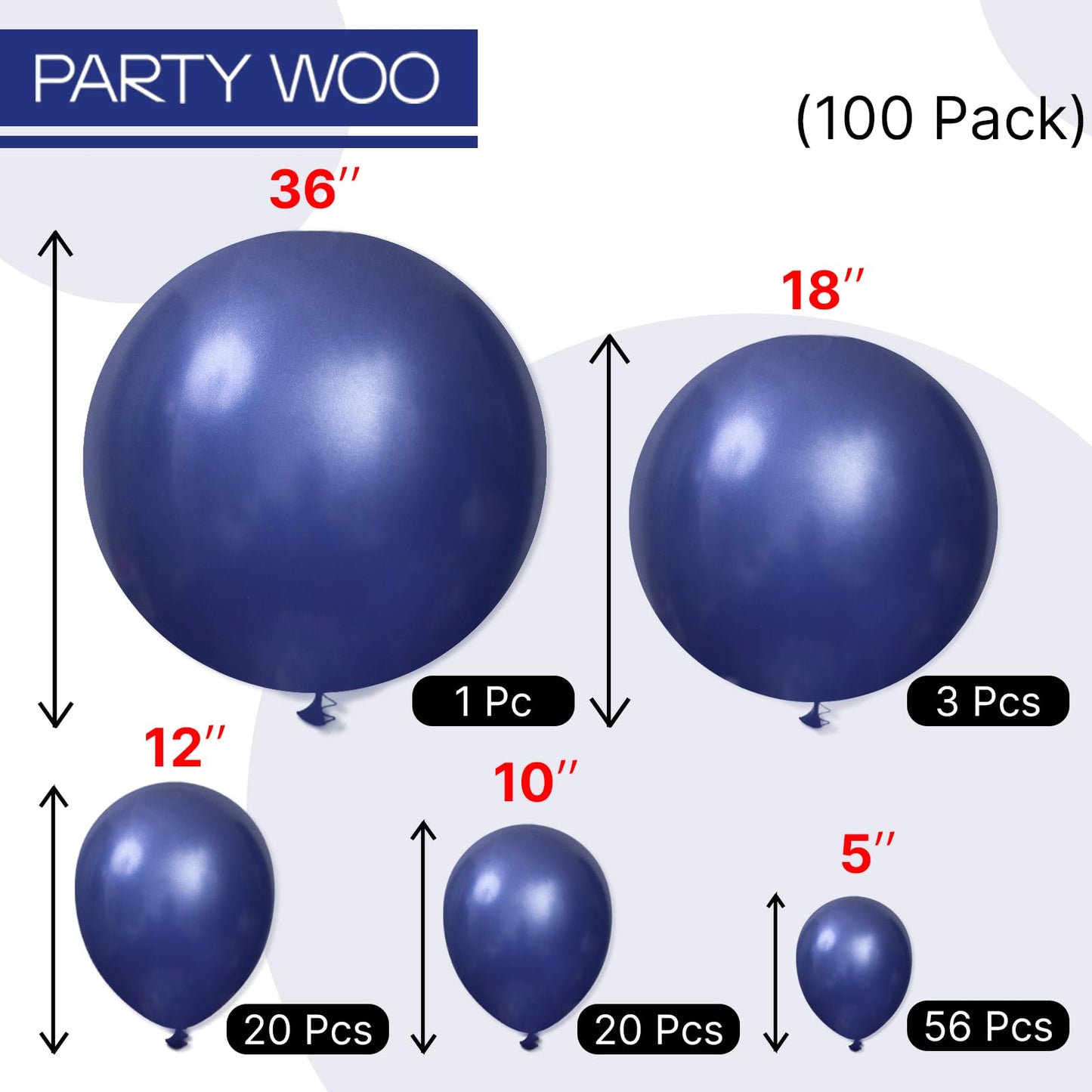 PartyWoo Navy Blue Balloons 100pcs Different Sizes of 36 18 12 10 5 Inch Dark Blue Balloon Arch Kit Garland for Graduation Wedding Sports Baby Shower Birthday Bachelorette Party Decorations Blue-Z90