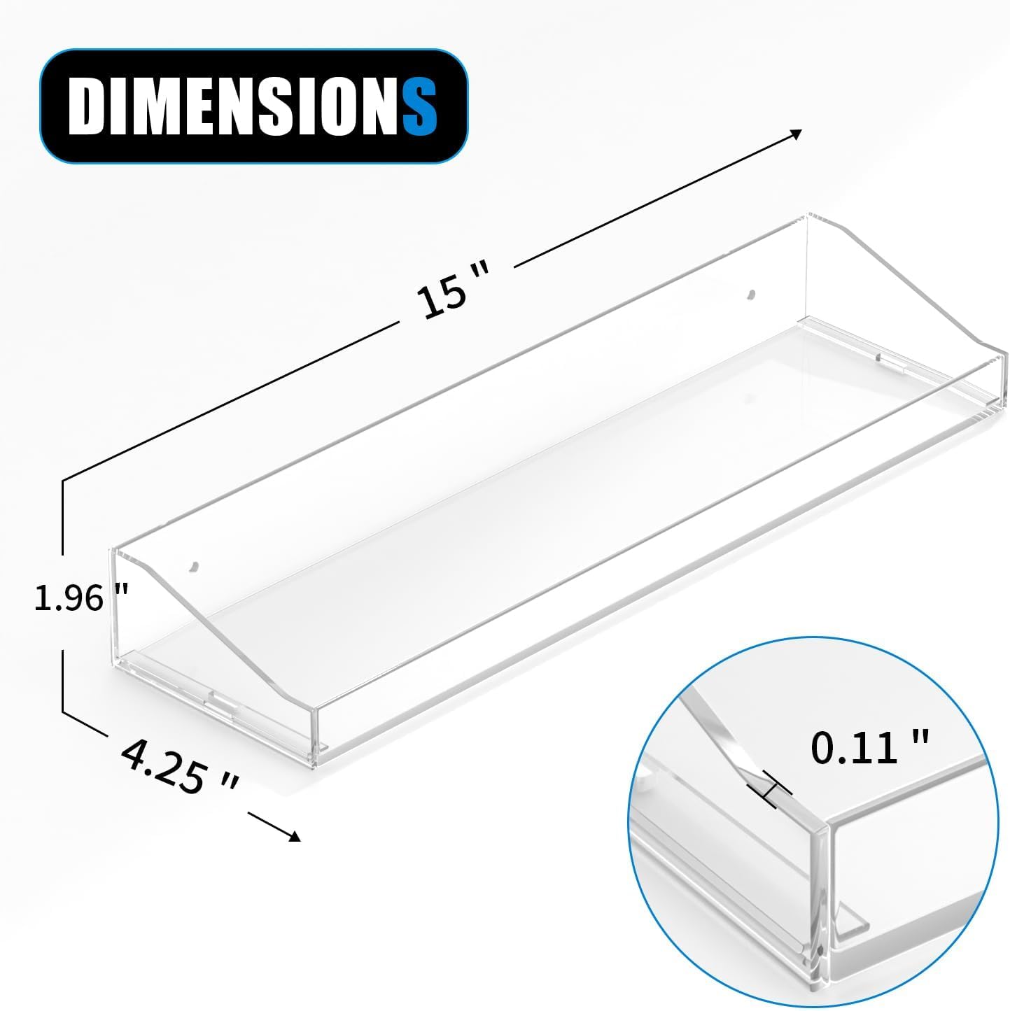 Skiennix Acrylic Floating Shelves - 15" Wall Organizer for Bathroom, Bedroom & Nursery | Clear 6-Pack