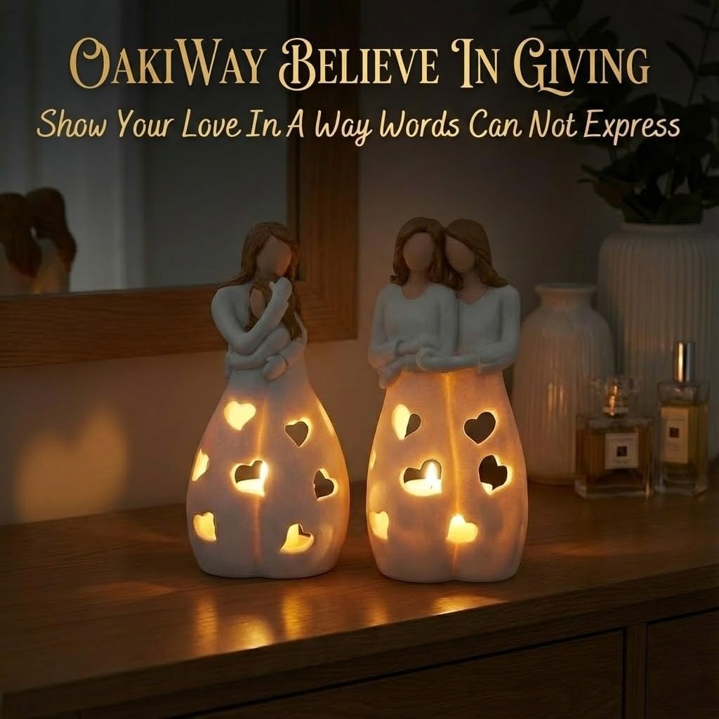 Sisters for Mom - Candle Holder Statue with Flickering LED Light | Unique Gift for Mother's Day & Friends