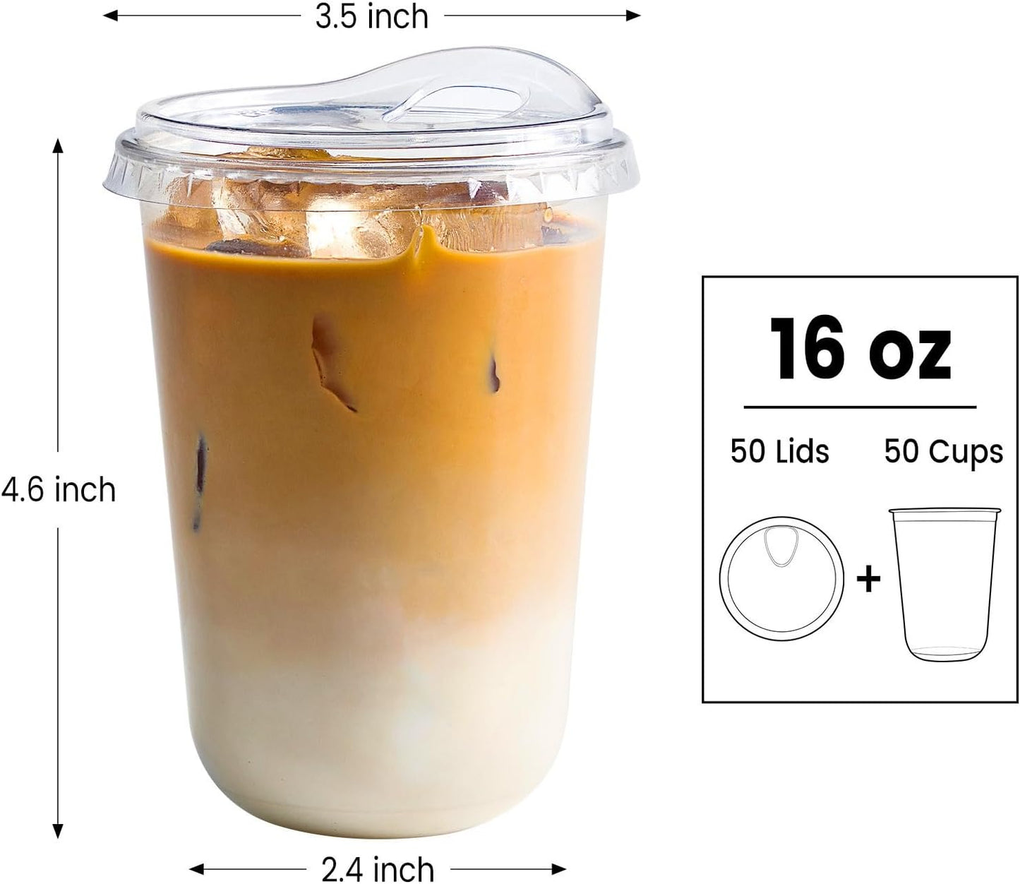 Skiennix 16 Oz Clear Plastic Cups - Disposable Iced Coffee Cups with Sip Lids | 50 Sets for Smoothies & Juices