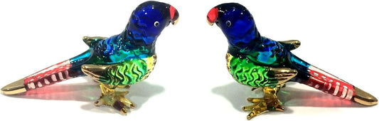 Miniature Blue Parrot Glass Figurine - Handmade Collectible for Dollhouses & Decor