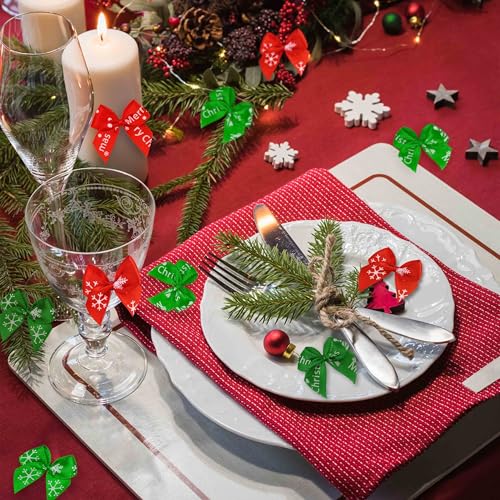 Gift Boutique 200PCS Christmas Mini Ribbons Bows Red Green White Tiny Twist Tie Bow DIY Sewing Crafts Handmade Xmas Holiday Party Gifts Decor Supplies