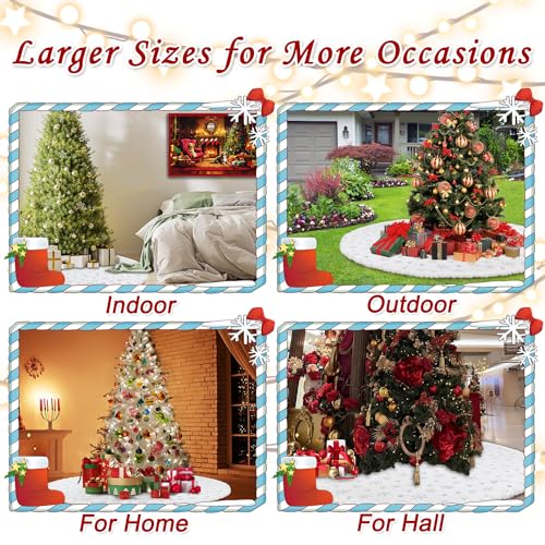 Mosro 72 Inch Large Faux Fur Christmas Tree Skirt with Silver Sequin Snowflake, White Holiday Decor