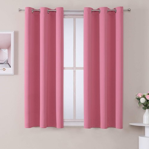 ChrisDowa Blackout Curtains - Thermal Insulated Room Darkening Grommet Panels, 48 Inches Long, Pink, 2-Panel Set