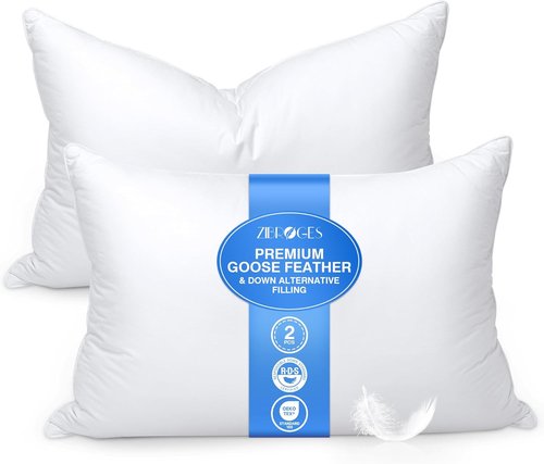 Feather Pillows by [Brand Name] | Queen Size Set of 2 - Soft Goose Down Hotel Bed Pillows with 600 Thread Count Cotton Cover for All Sleepers