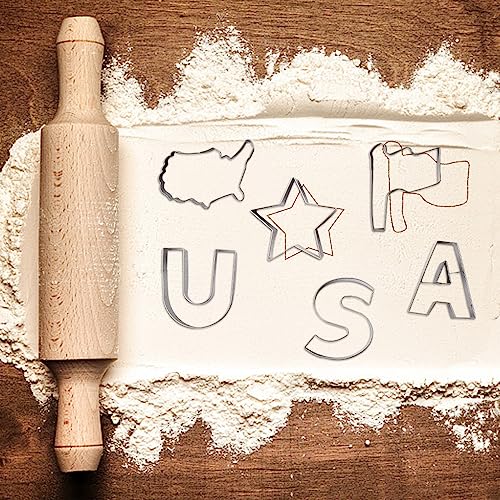 Hying 6pc Patriotic Cookie Cutter Set – USA Map, Flag, Star & Letter Shapes