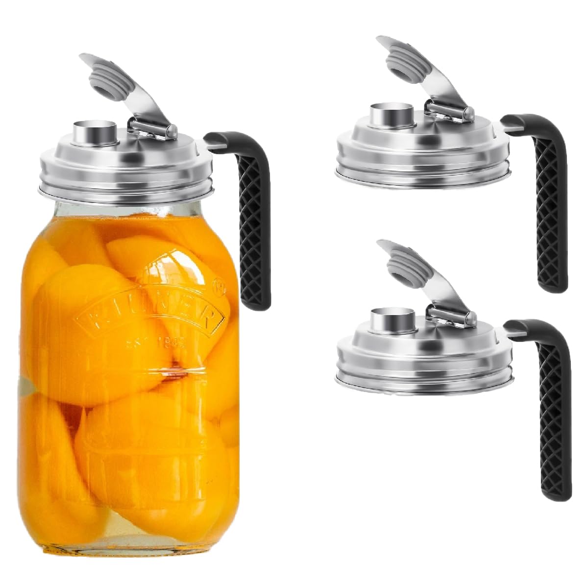 Wide Mouth Mason Jar Flip Pouring Spout Lids with Handle.Turns Mason Jar to Pitcher.Suitable for Drinking, Salad, Dressing Pouring, Leak-Proof (Wide Mouth with Handle)
