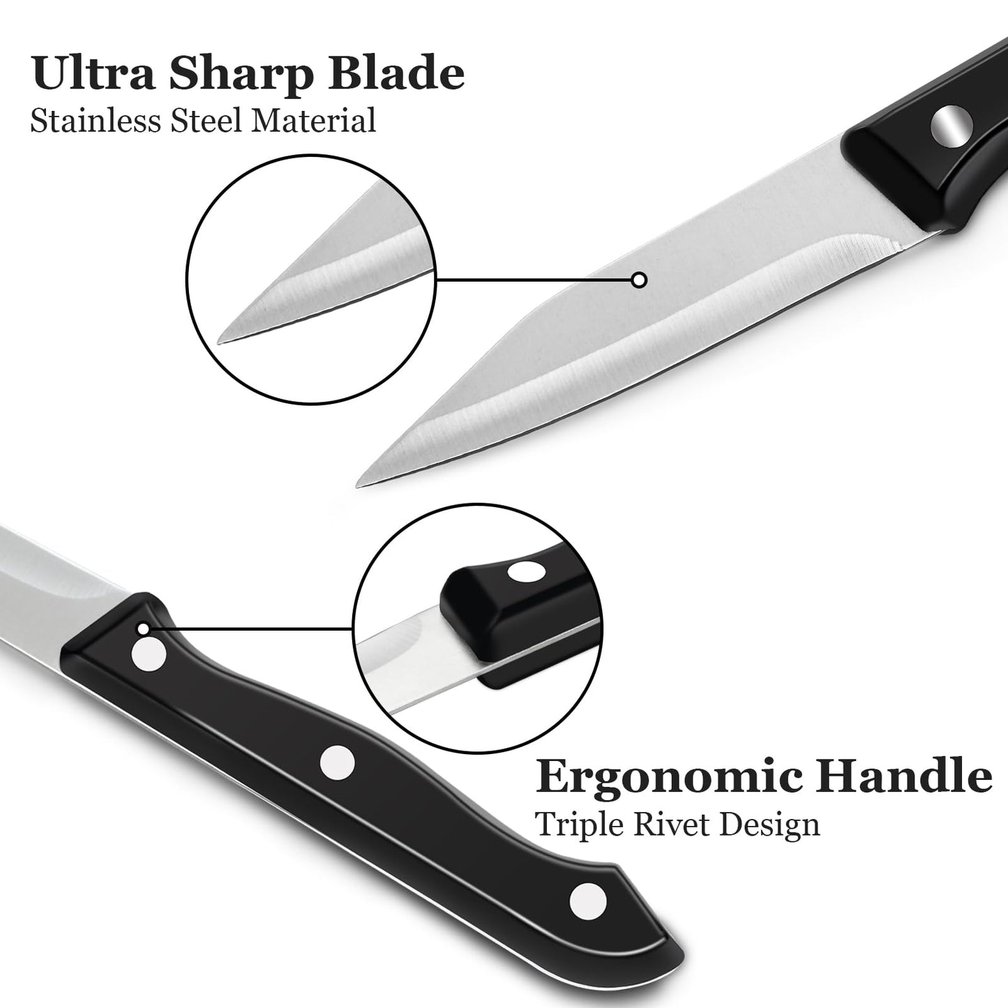 BEWOS 4-Piece Paring Knife Set - Paring Knives with Ergonomic Handle, 3.5 Inch Triple Rivet Paring Knives, Stainless Steel/Black Parers for Vegetable, Fruit & Kitchen Use