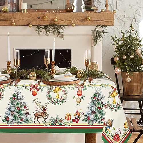 Yighty Rectangle Christmas Tablecloth 60 x 102in,Christmas Tree Elk