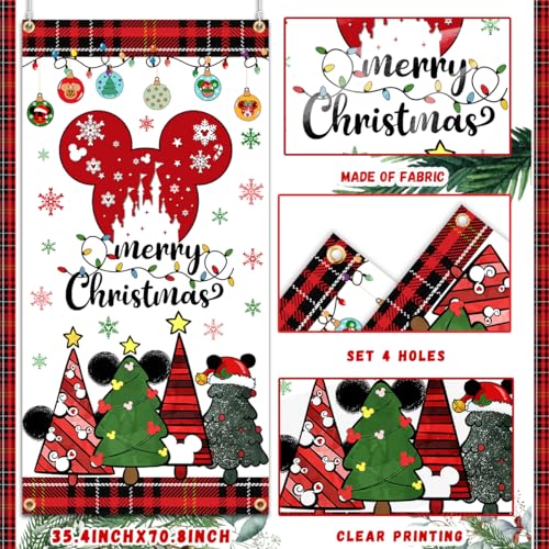 Mouse Christmas Door Cover Decoration,Merry Christmas Door Hanging Backdrop for 2023 Cartoon Mouse Theme Xmas Winter Holiday Supplies