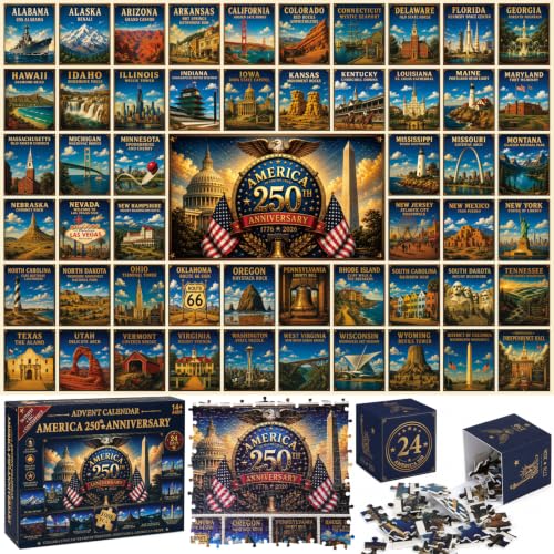 USA 250th Anniversary Puzzle Advent Calendar 2026 - 1008 Piece, Blue/Green/White/Natural