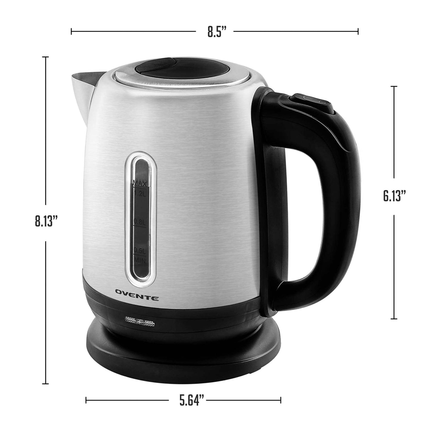 OVENTE Electric Tea Kettle Stainless Steel 1.2 Liter Portable Instant Water Boiler Heater 1100W Power Fast Boiling with Cordless Body and Automatic Shut Off for Coffee Milk Chocolate Silver KS22S