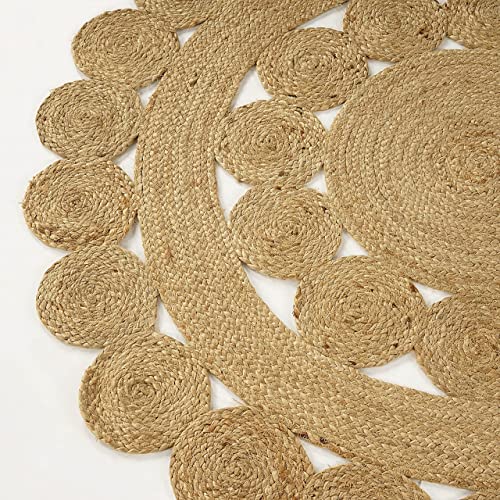 GRUHUM Natural Jute Area Rug 6ft Round Hand Woven Boho Farmhouse Decor