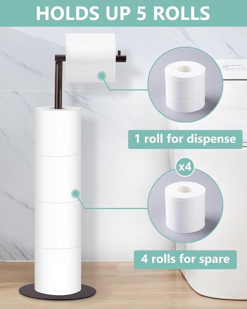 Housen Solutions Toilet Paper Holder Stand - Modern Free-Standing Design for 4 Spare Rolls | Oil Rubbed Bronze