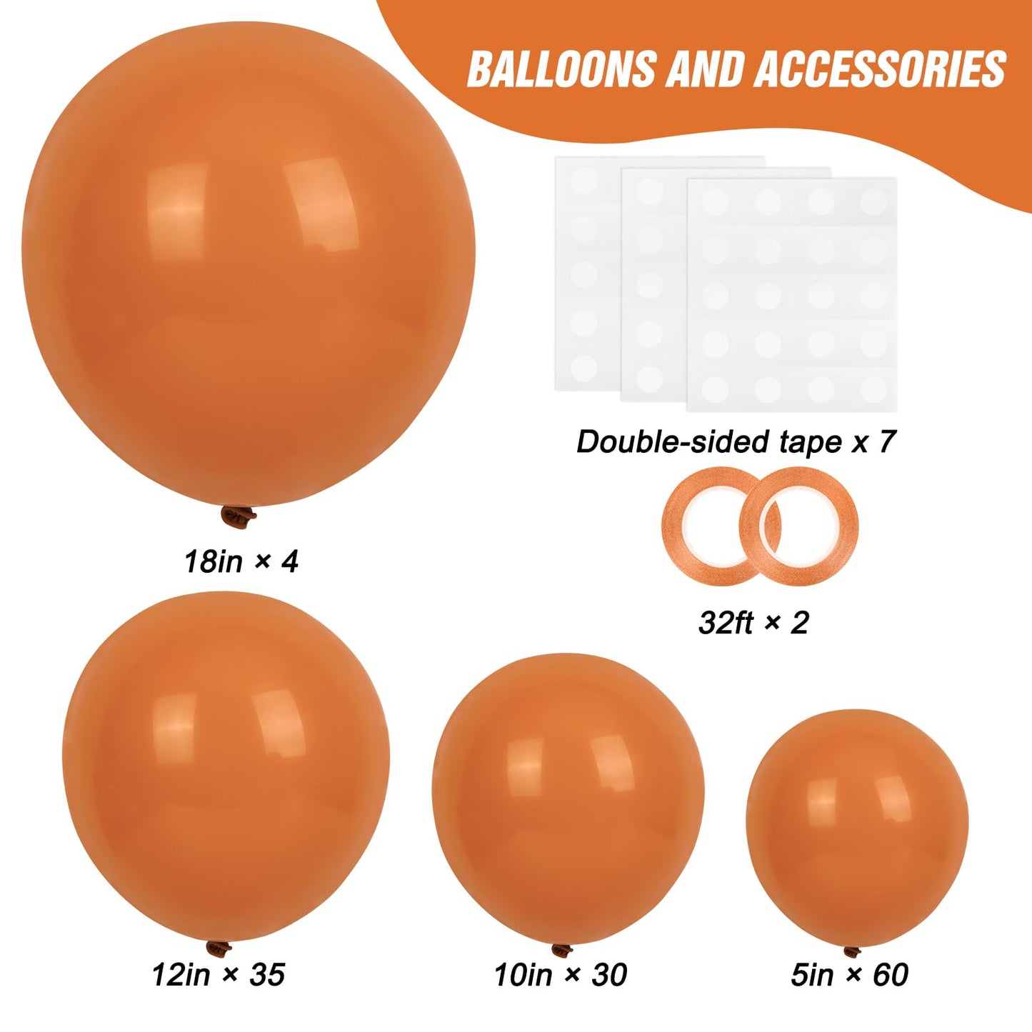 RUBFAC Burnt Orange Balloons 129pcs Different Sizes Pack of 18 12 10 5 Inch, Latex Terracotta Balloon Garland Arch Kit for Fall Thanksgiving Halloween Wedding Birthday Party Decoration