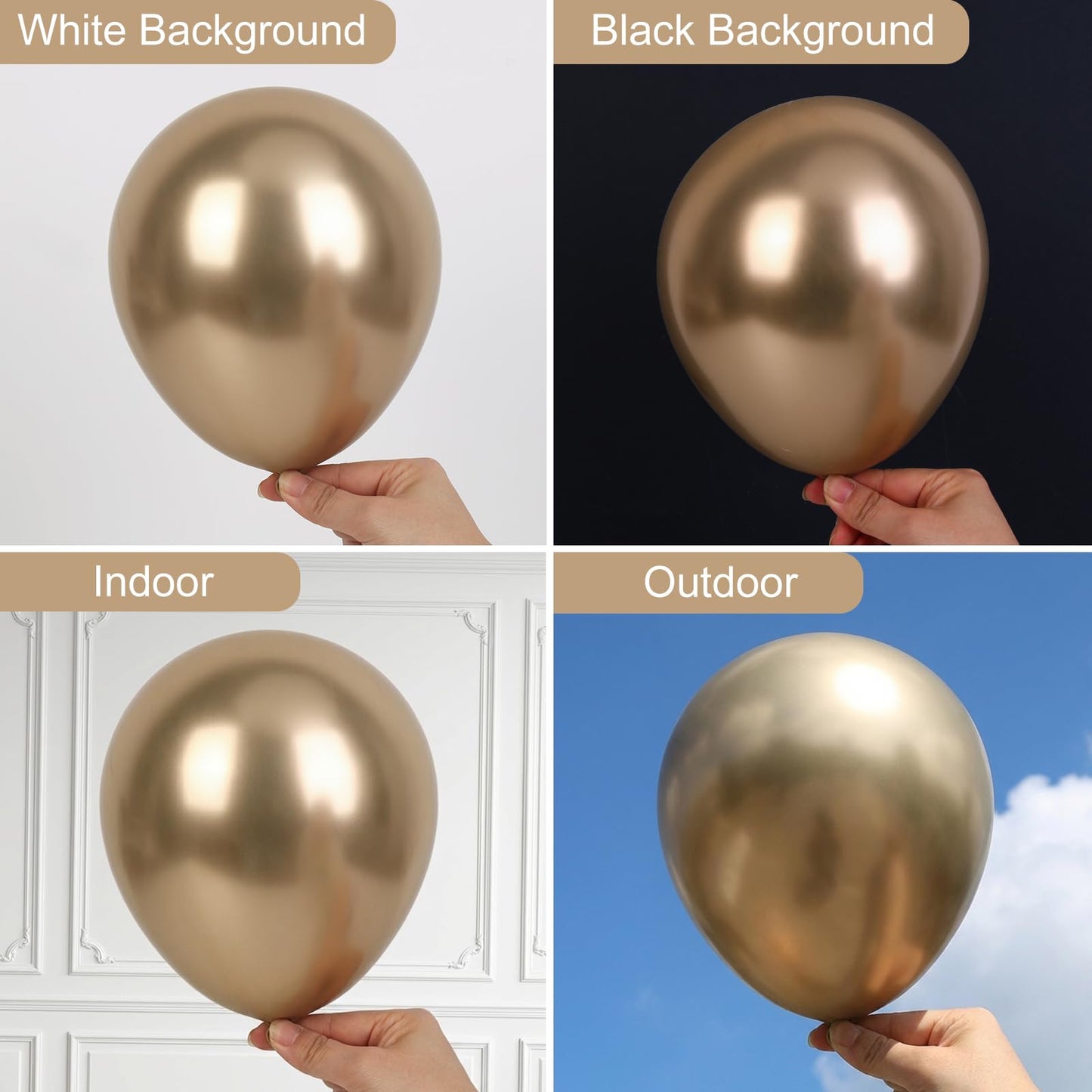 RUBFAC Chrome Gold Balloons 129pcs Different Sizes Pack of 18 12 10 5 Inch, Latex Metallic Gold Balloon Garland Arch Kit for Graduation Wedding Happy Birthday Party Decoration