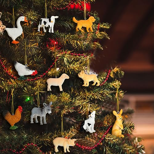 Huwena 24PCS Christmas Farm Animal Ornaments - Rustic Tree Decorations