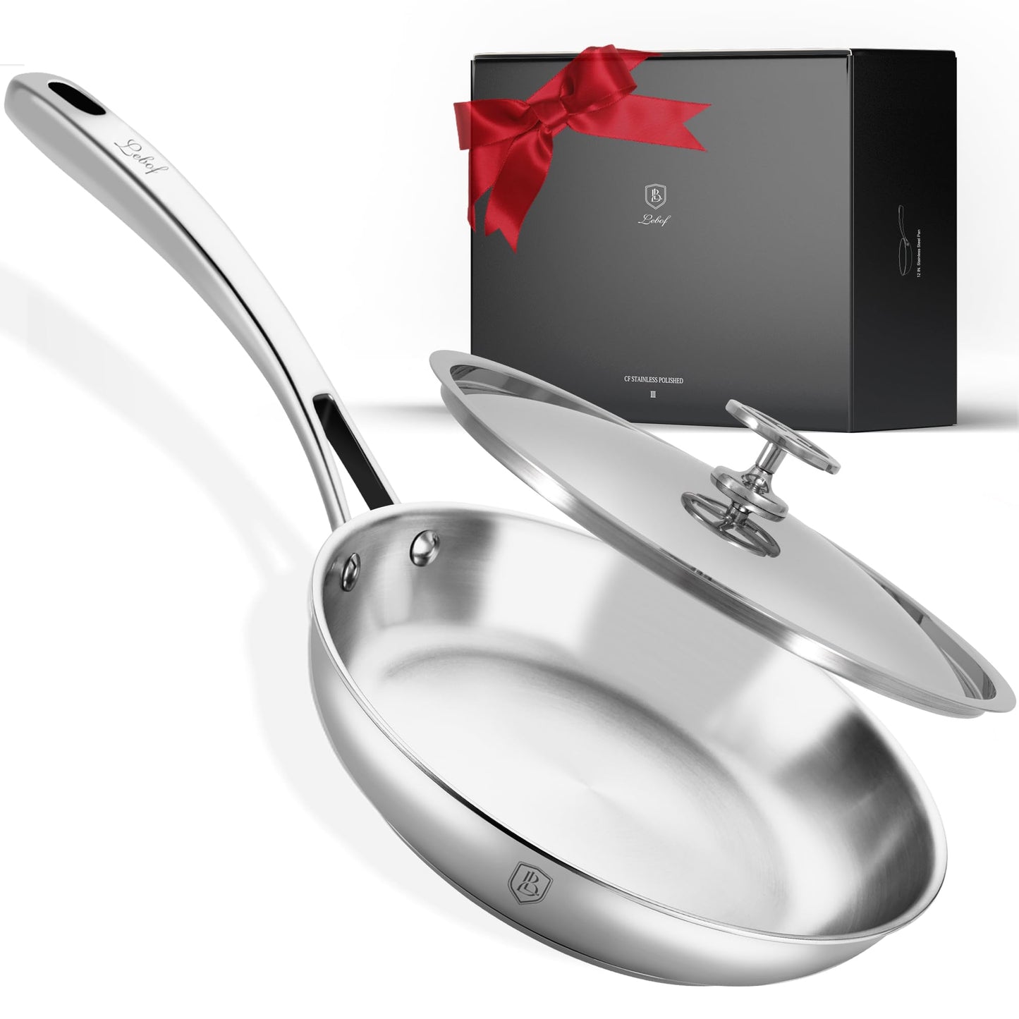 Lebof 8 Inch Stainless Steel Pan with Lid, 5-Ply Clad Base 800℉ Safe Frying Pans for Even Heating, Premium Cookware for Induction, Gas,Electric&Oven