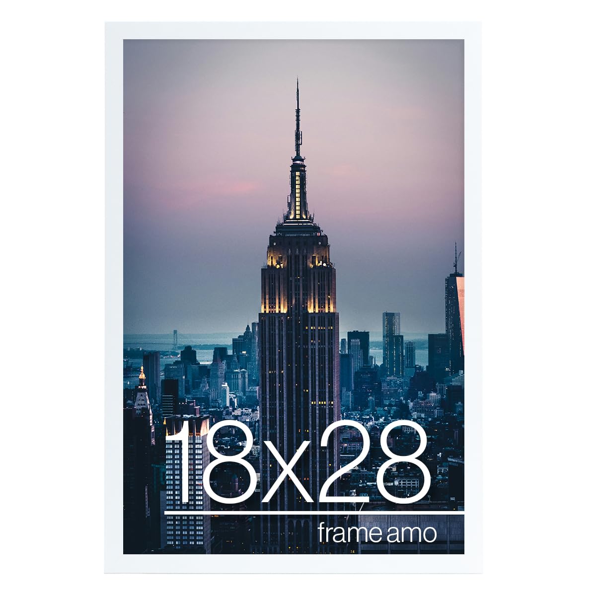 Frame Amo White 18x28 Picture or Poster Frame, 1 inch Wide Border, Smooth Finish, Acrylic Front