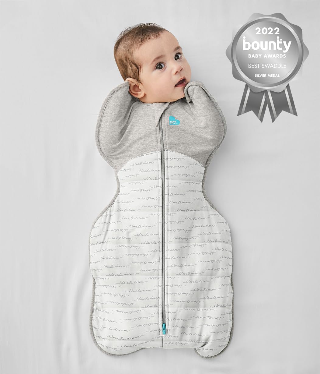 Love To Dream Swaddle UP - 2.5 TOG Warm Sleep Solution | Arms Up Design for Self-Soothing, Olive Bees, 5-8.5lbs
