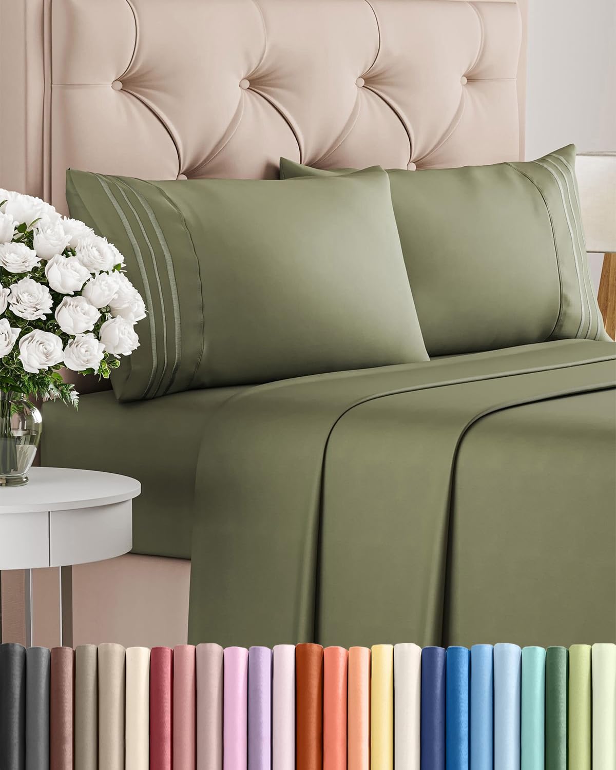 Skiennix Full Size 4-Piece Sheet Set - Comfy, Breathable & Cooling Hotel Luxury Bedding - Deep Pockets, Soft & Wrinkle-Free - Sage Green