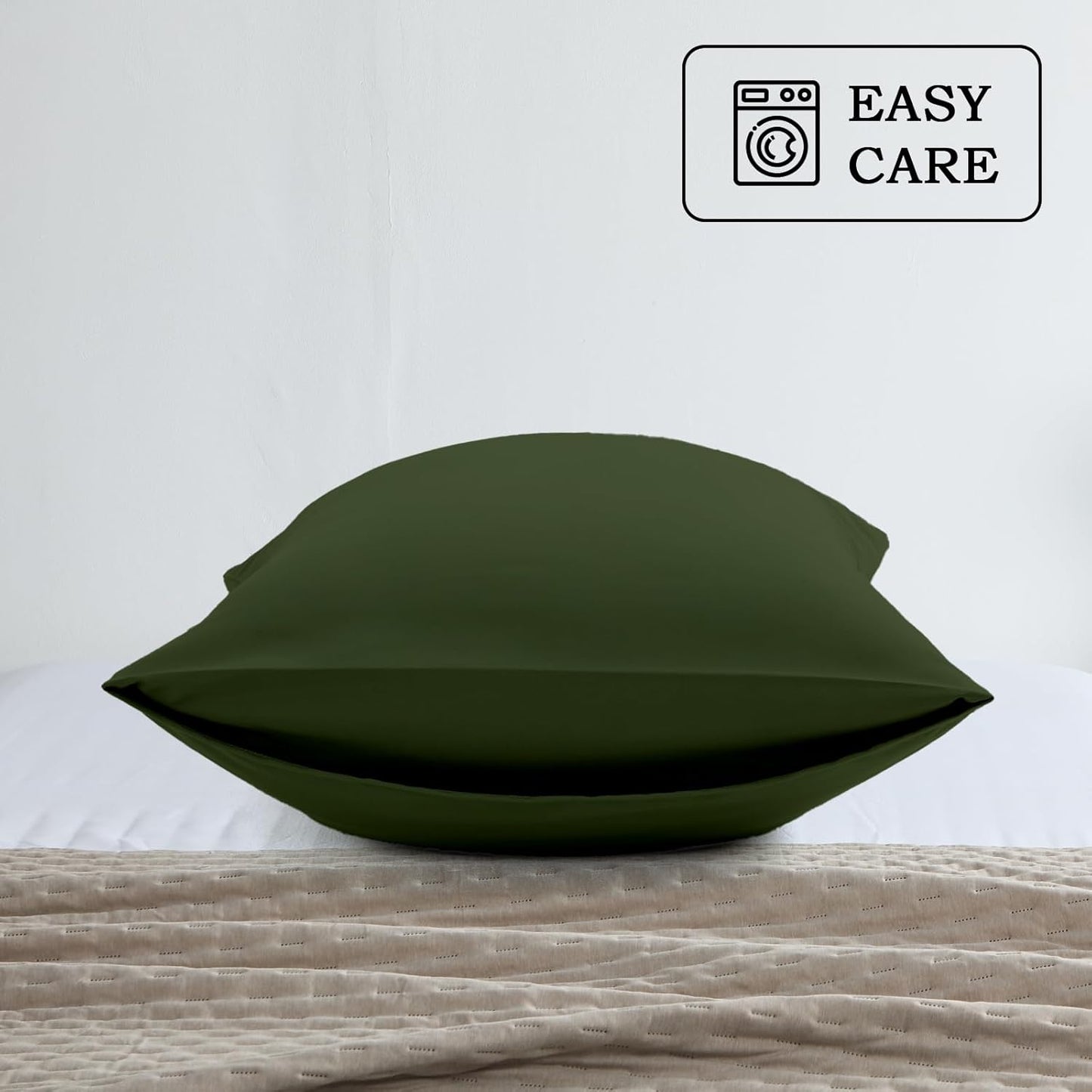 Q&J Fabric Co. Standard Size Pillow Cases - Soft Brushed Microfiber, Wrinkle-Free, Olive Green (Set of 2)