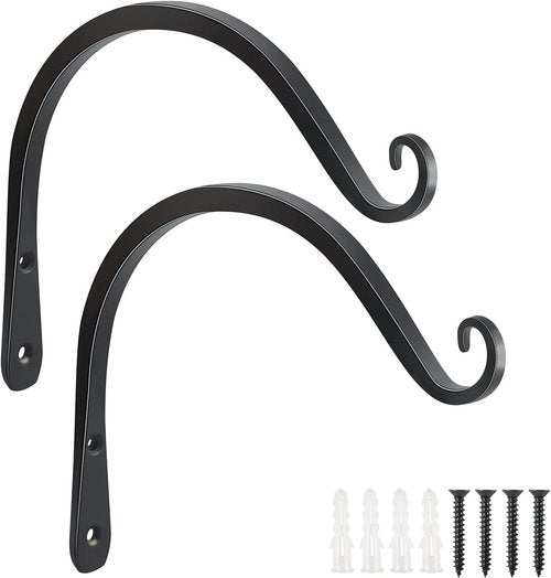 FEED GARDEN Heavy Duty Plant Hooks - 8 Inch Wall-Mounted Brackets | 44lb Capacity Steel Hangers in Black
