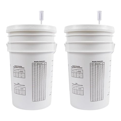 FastRack 2-Pack 6.5 Gallon Fermentation Bucket with Lid & Airlocks | White | BPA-Free Food-Grade HDPE Brew Buckets with Grommeted Lids for Beer, Wine, Mead & Cider