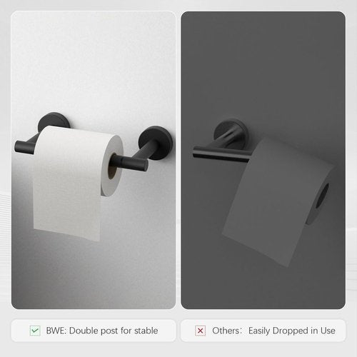 BWE Toilet Paper Holder - Wall-Mounted, Rust-Resistant SUS 304 Stainless Steel | Black Finish